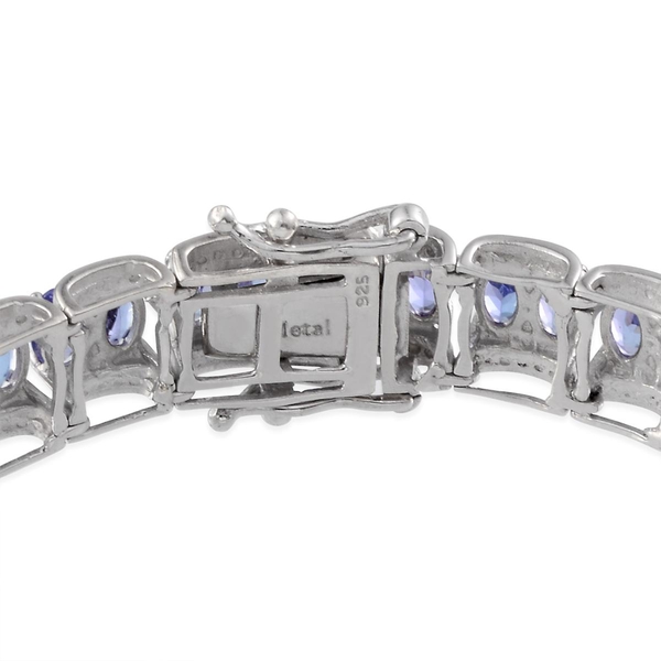 AA Tanzanite (Ovl), Diamond Bracelet in Platinum Overlay Sterling Silver (Size 7.5) 14.020 Ct.