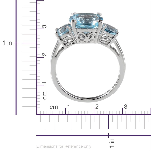 Sky Blue Topaz (Rnd 5.75 Ct), Diamond 3 Stone Ring in Platinum Overlay Sterling Silver 5.770 Ct.