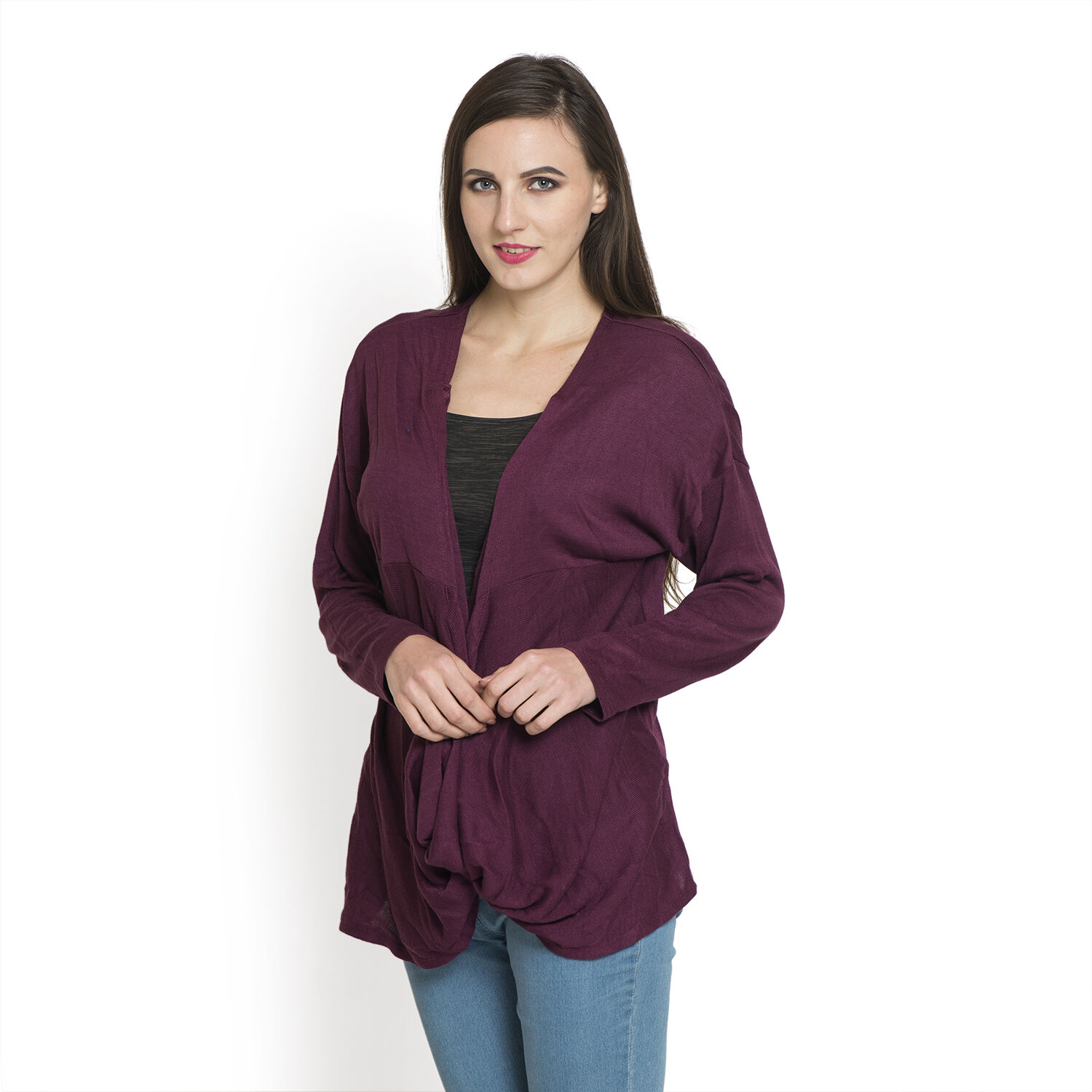 Burgundy Colour Cowl Neck Pattern Cardigan