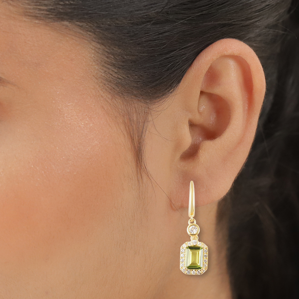 Hebei Peridot and Natural Cambodian Zircon Earrings (with Clasp) in Yellow Gold Overlay Sterling Silver 4.40 Ct.