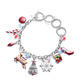 Pink and White Colour Austrian Crystal and Simulated Multi Gemstone Christmas Theme Enamelled Charm 