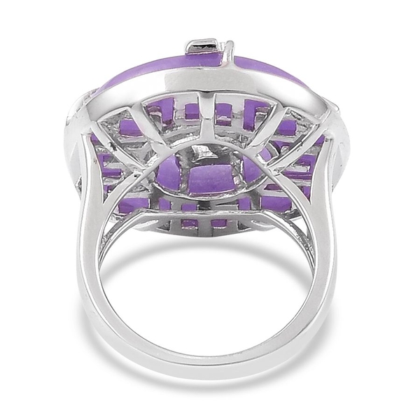 Purple Jade (Rnd) Chinese Character FU (Happiness) Ring in Platinum Overlay Sterling Silver 12.750 Ct.