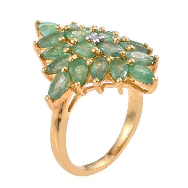 Brazilian Emerald (Pear), Diamond Ring in 14K Gold Overlay Sterling Silver 3.750 Ct.