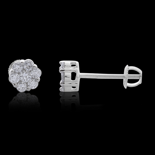 ILIANA 18K W Gold IGI Certified Diamond (Rnd) (S I/G-H) Floral Stud Earrings (with Screw Back) 0.500 Ct.