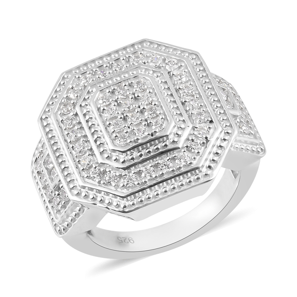 Lustro Stella Platinum Overlay Sterling Silver Cluster Ring Made with Finest CZ 1.46 Ct, Silver wt 9