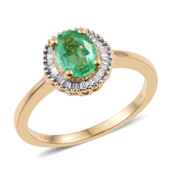 ILIANA 18K Y Gold Boyaca Colombian Emerald (Ovl 1.00 Ct), Diamond Ring 1.250 Ct.