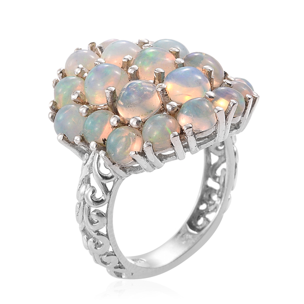 Ethiopian Welo Opal (Rnd) Cluster Ring in Platinum Overlay Sterling Silver 5.000 Ct.