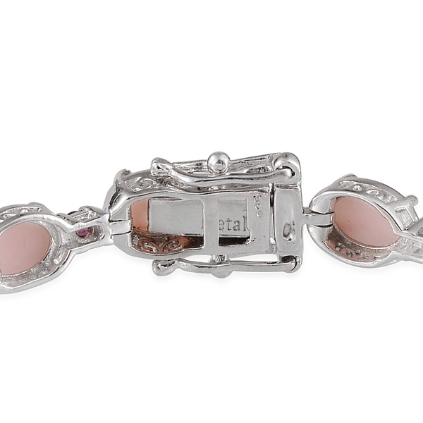 Peruvian Pink Opal (Ovl), Rhodolite Garnet Bracelet (Size 7.5) in Platinum Overlay Sterling Silver 13.750 Ct.