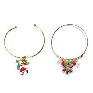 2 Piece Set - Multi Colour Austrian Crystal and Simulated Multi Gemstone Enamelled Santa Claus and S
