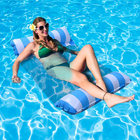 Set of Pool Float Hammock and Inflator with Wire (Capacity 100Kg) (Size 125x70Cm) - Blue