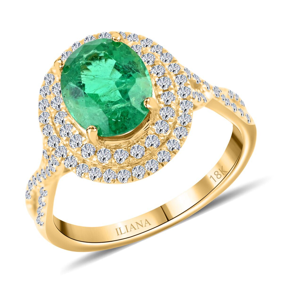 14K Yellow Gold  AAA  Zambian Emerald, White Diamond SI Ring 2.33 ct,  Gold Wt. 3.93 Gms  2.330  Ct.