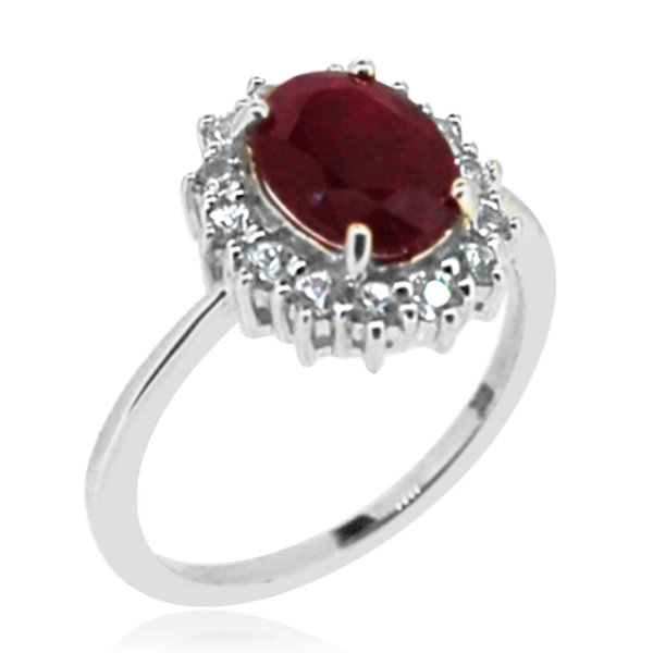 9K W Gold Ruby (Ovl 2.30 Ct.), Natural Combodian Zircon  Ring 3.000 Ct.