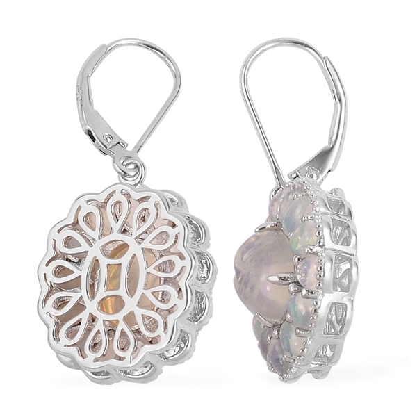 Smiling Face Carved Ethiopian Welo Opal (Ovl) Lever Back Earrings in Rhodium Plated Sterling Silver 5.000 Ct.