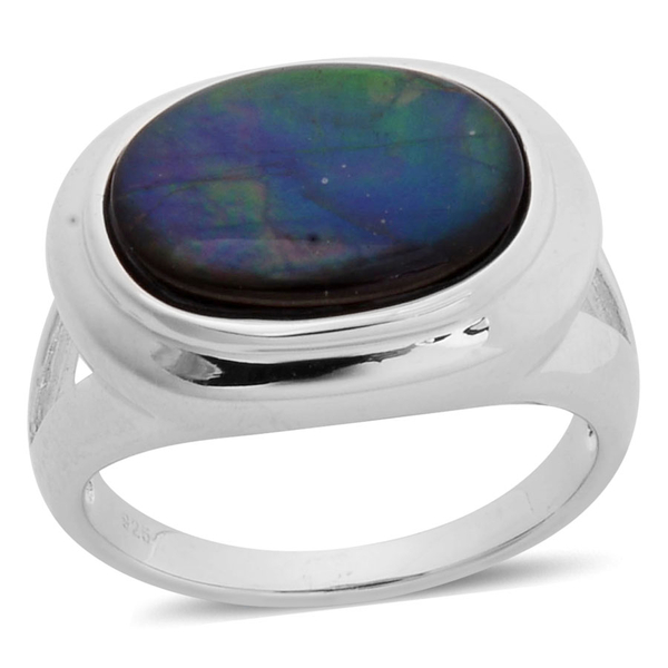 Canadian Ammolite (Ovl) Solitaire Ring in Platinum Overlay Sterling Silver 3.500 Ct.