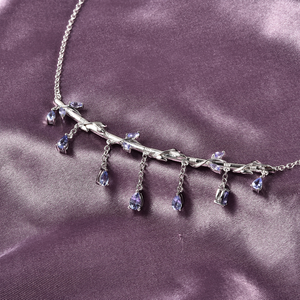 Tanzanite Necklace (Size - 18) in Rhodium Overlay Sterling Silver 2.10 Ct, Silver Wt. 9.24 Gms