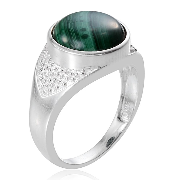 Malachite (Rnd) Solitaire Ring in Sterling Silver 6.500 Ct.