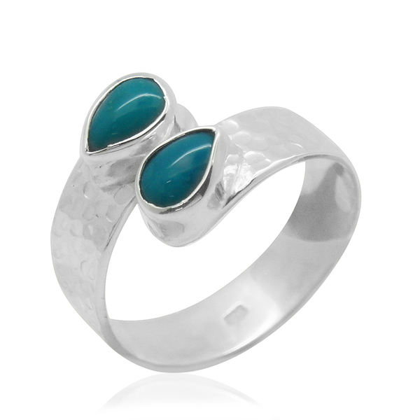 Royal Bali Collection Arizona Sleeping Beauty Turquoise (Pear) Crossover Ring in Sterling Silver 0.7