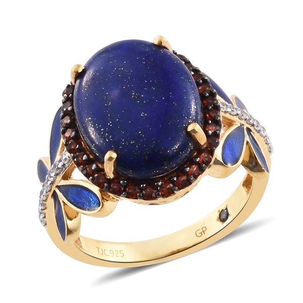GP 9.25 Ct Lapis Lazuli and Multi Gemstone Butterfly Halo Ring in Gold Plated Silver