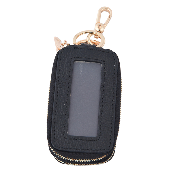 SENCILLEZ 100% Genuine Leather Key Holder Chain with Detachable Lobster Clasp and Zipper Closure (Size 10x5x4Cm) - Black
