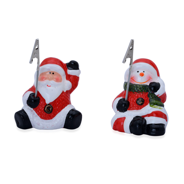 Set of 2 - Home Decor - Multi Colour Ceramic Decorative Santa and Snowman with Clip