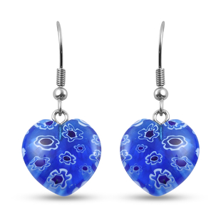 Blue Color Murano Glass Fish Hook Earrings in Stainless Steel 26.0 Ct