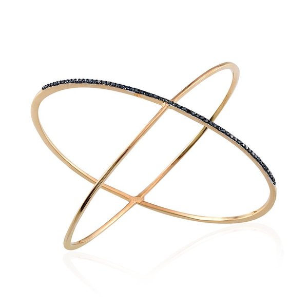Blue Diamond (Rnd) Criss Cross Bangle in 14K Gold Overlay Sterling Silver (Size 7.5) 0.500 Ct.