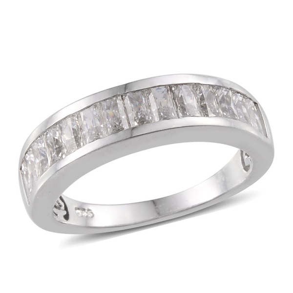 Lustro Stella - Platinum Overlay Sterling Silver (Bgt) Half Eternity Band Ring Made with Finest CZ 1
