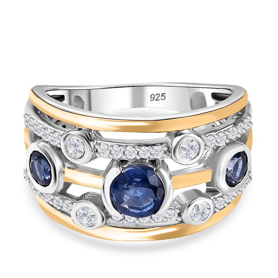 Natural Himalayan Kyanite & Natural Zircon Bubble Ring in Platinum & 18K Vermeil YG Plated Sterling Silver 1.70 Ct, Silver Wt 5.15 GM