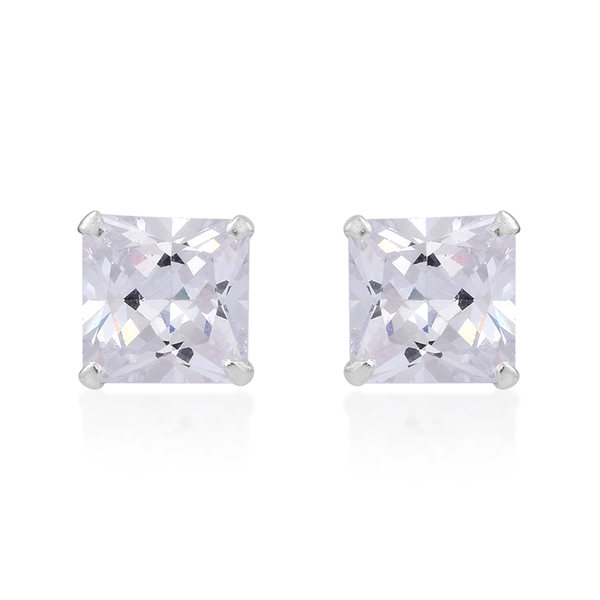 Set of 3 - AAA Simulated Diamond (Rnd, Sqr, Trl) Stud Earrings (with Push Back) in Sterling Silver