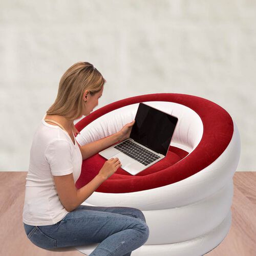 Deluxe Inflatable Armchair with Backrest (Size: 85x82x60cm) - Red and ...