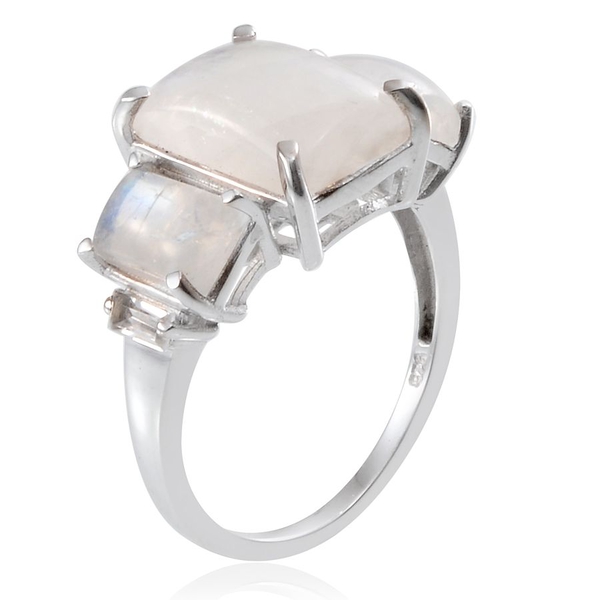 Ceylon Rainbow Moonstone (Bgt 5.75 Ct), White Topaz Ring in Platinum Overlay Sterling Silver 9.000 Ct.