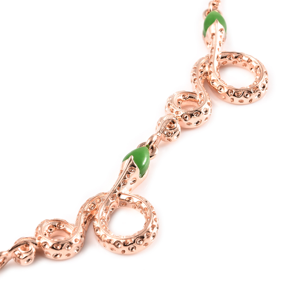 Rachel Galley Venom (Snakes) Collection - Green Jade Necklace (Size 20 with 4 inch Extender) in Rose Gold Overlay Sterling Silver 5.51 Ct, Silver wt 31.00 Gms