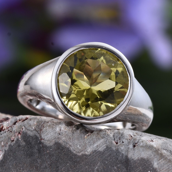 Natural Ouro Verde Quartz (Rnd) Solitaire Ring in Platinum Overlay Sterling Silver 3.500 Ct.
