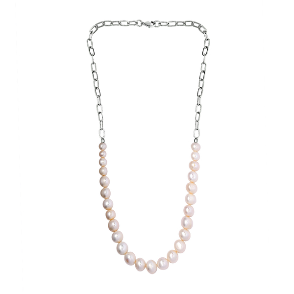 Freshwater Pearl Necklace (Size - 20) in Silver Tone