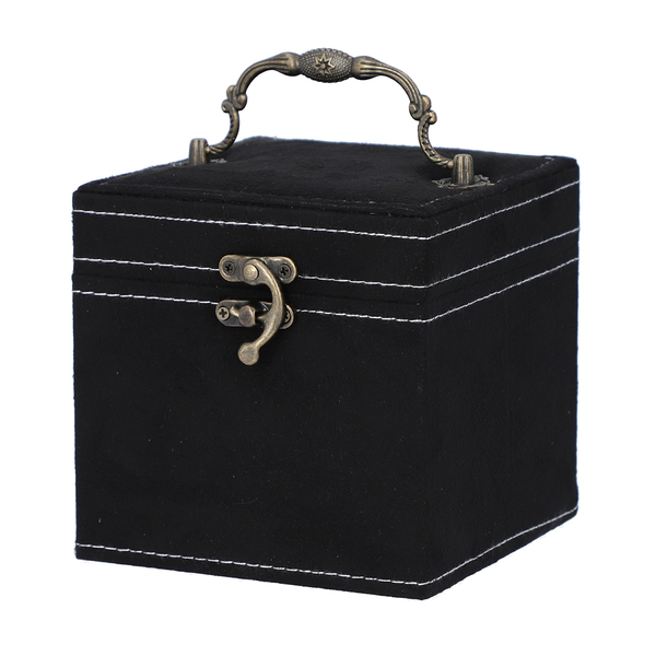 3 Layer Velvet Jewellery Box with Mirror Inside and Lock (Size 12 Cm) - Black
