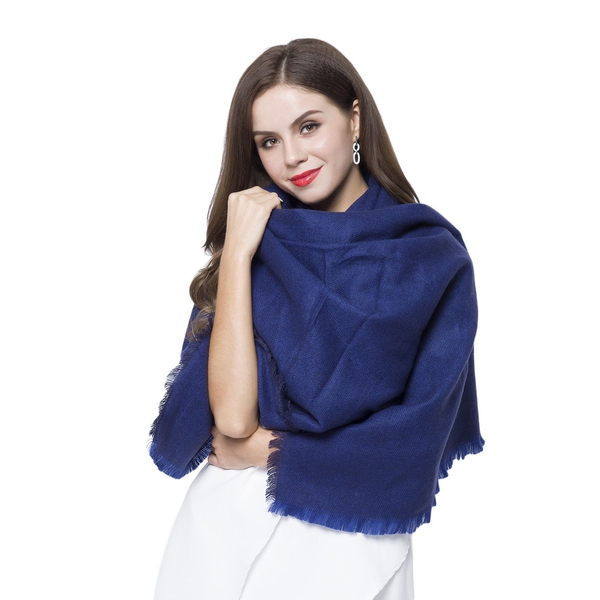 Close Out Deal-Navy Colour Scarf with Fringes (Size 210X70 Cm)