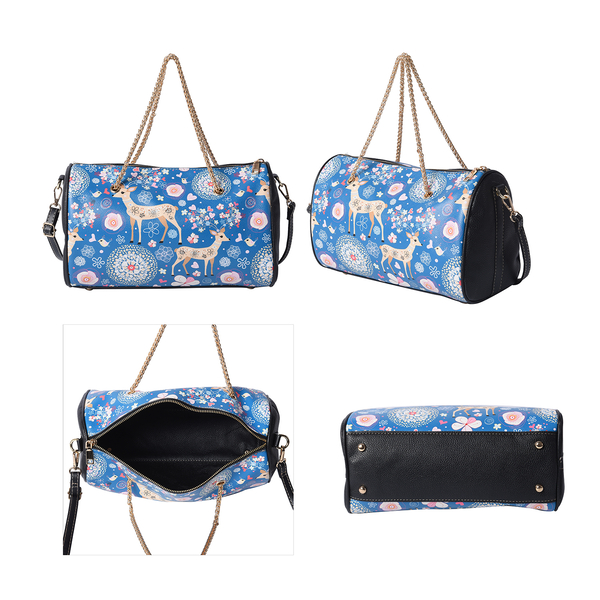 Deer Pattern Crossbody Bag with Metallic Chain Handle Drop and Adjustable Shoulder Strap (30x14x18cm) - Blue