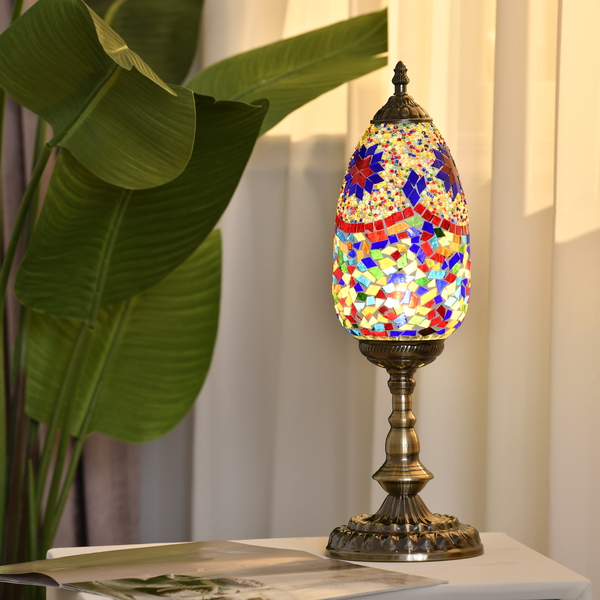 Handmade Turkish Mosaic Table Lamp (Size 48x15x15Cm) - Blue & Multi