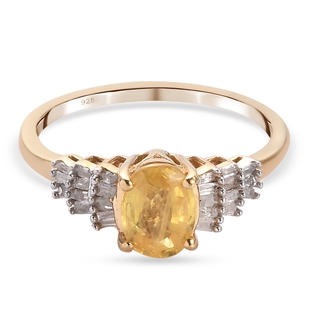 Chanthaburi Yellow Sapphire and Diamond Ring in 14K Gold Overlay Sterling Silver 1.20 Ct.