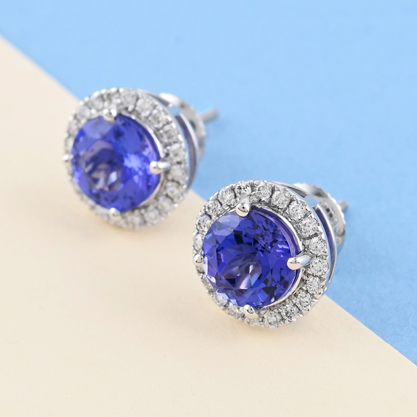 Independently Appraised- RHAPSODY 950 Platinum AGI Certified AAAA Tanzanite and Diamond (VS/E-F) Stud Earrings (with Screw Back) 3.25 Ct.