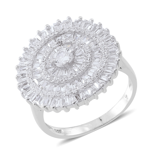 ELANZA Simulated White Diamond (Rnd) Ring in Rhodium Plated Sterling Silver, Silver wt 5.63 Gms. Num
