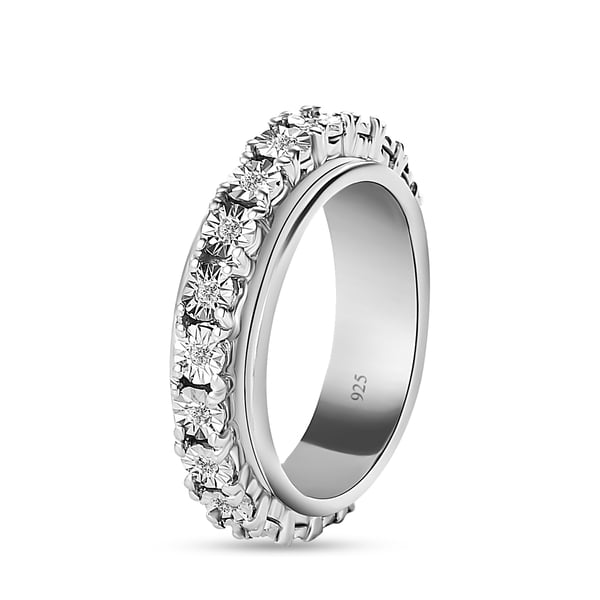 Diamond Spinner Ring in Platinum Overlay Sterling Silver