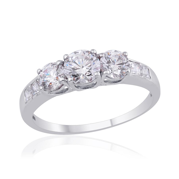 Lustro Stella - Platinum Overlay Sterling Silver (Rnd) Ring Made with Finest CZ 2.020 Ct.