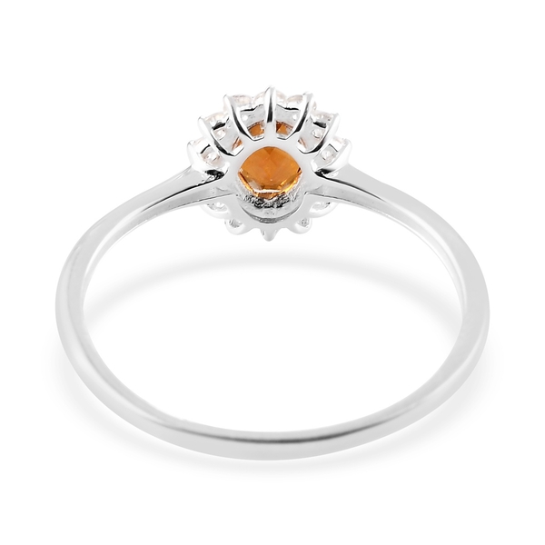 AA Red Citrine and Natural Cambodian Zircon Halo Ring in Sterling Silver 1.16 Ct.
