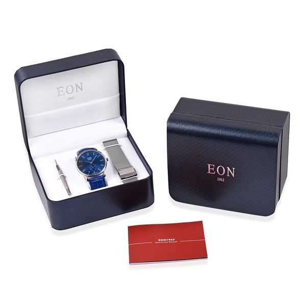 EON 1962 Japanese Movement Sapphire Glass 3ATM Water Resistant Watch in with Interchangeable Blue Colour Genuine Leather and Mesh Silver Tone Strap