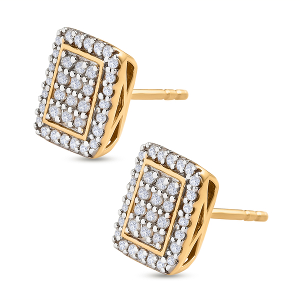 White Diamond Stud Earrings (With Push Back) in Yellow Gold Overlay Sterling Silver 0.480 Ct.