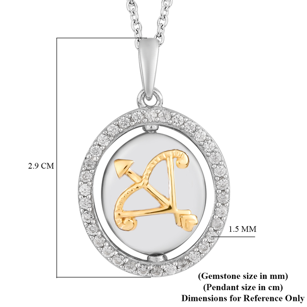 Natural Cambodian Zircon Zodiac-PiscSagittarius es Pendant with Chain (Size 20) in Yellow Gold and Platinum Overlay Sterling Silver, Silver wt. 6.60 Gms