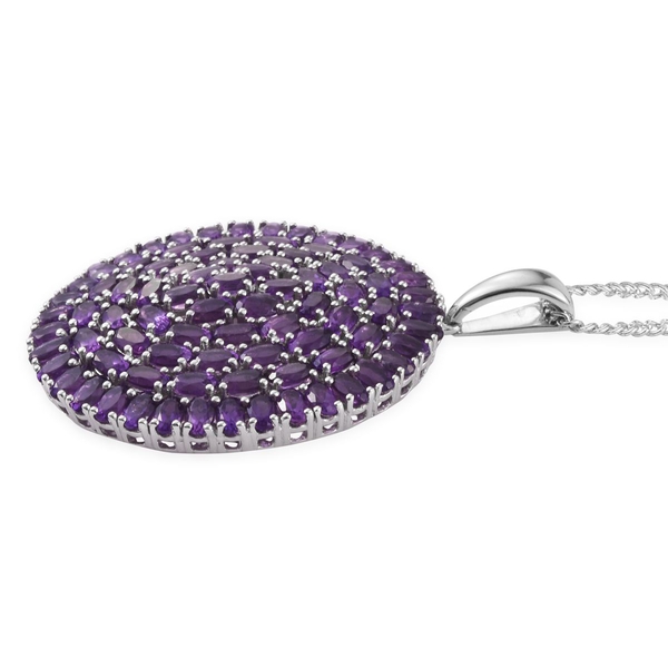 AA Lusaka Amethyst (Ovl) Cluster Pendant With Chain in Platinum Overlay Sterling Silver 17.000 Ct.