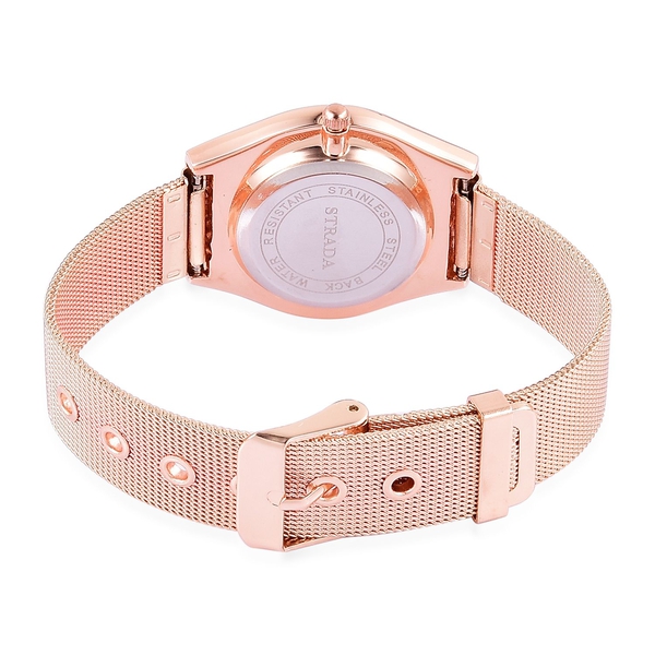 STRADA Japanese Movement Rose Dial Water Resistant Watch in Rose Gold Tone with Stainless Steel Back and Chain Strap