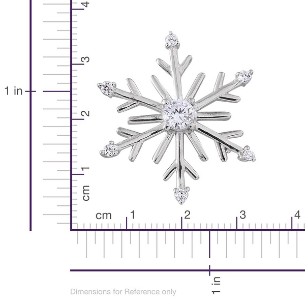 ELANZA AAA Simulated Diamond (Rnd) Snowflake Pendant in Platinum Overlay Sterling Silver